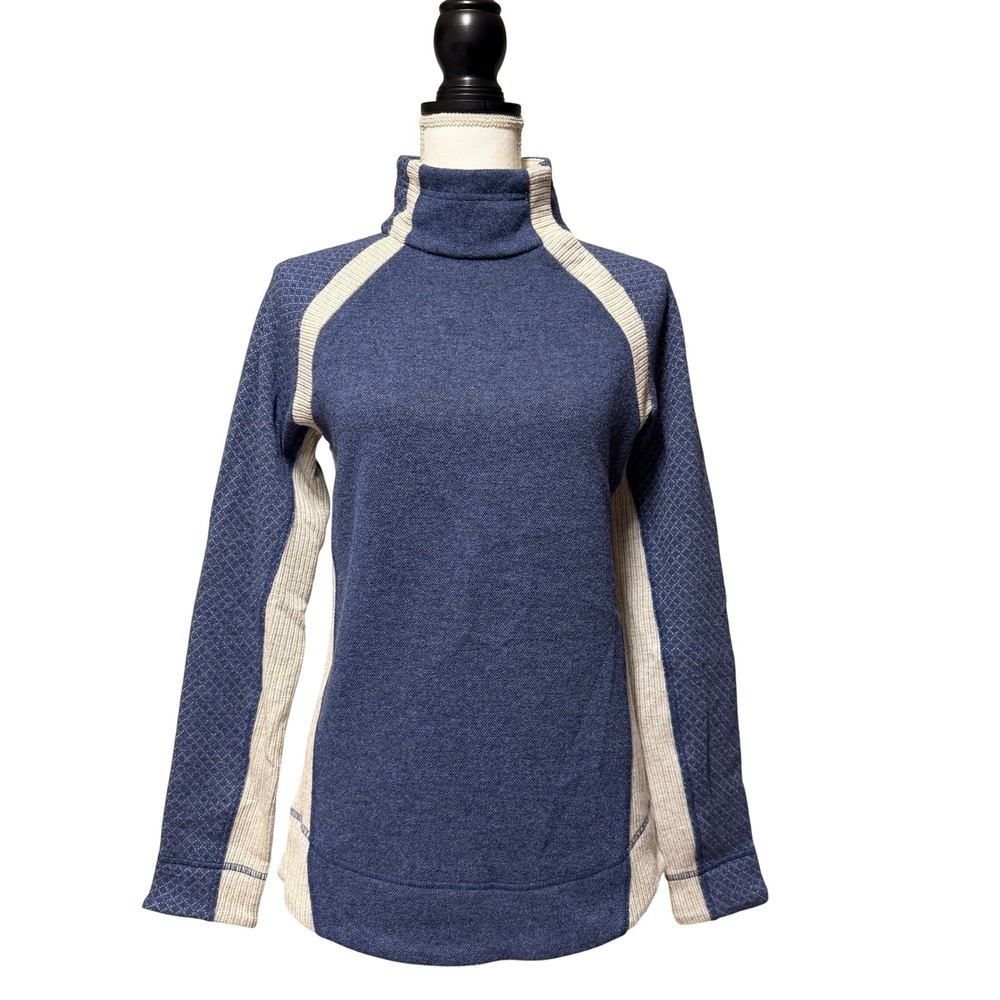 Prana Brandie Blue Heathered Knit Snap Turtleneck Sweater‎ Size S Raglan Sleeve